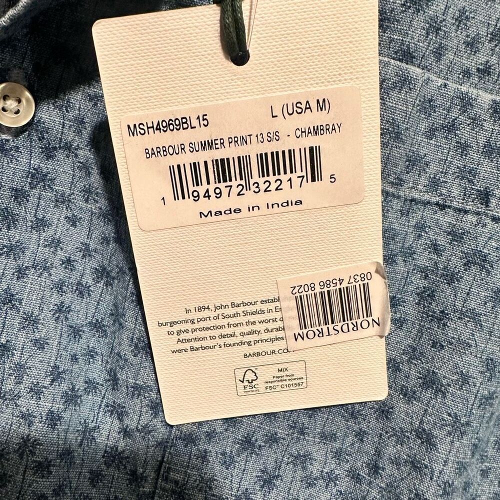 Nwt Barbour Summer Print Chambray Button Down Shi… - image 5